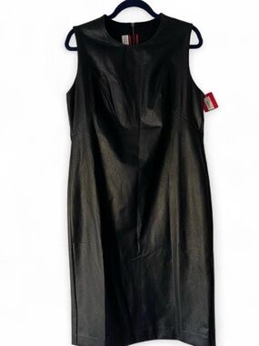 NWT Spanx Leather-Like Sheath Dress Black Faux Leather Sleeveless Size Large